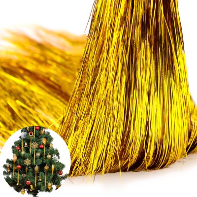 MTLEE 3000 Strands Christmas Tree Decorations Tinsel Garland Iridescent Tinsel Foil Fringe Icicles for Christmas Home Hair Decor Holiday Birthday Graduation Supplies (Gold)