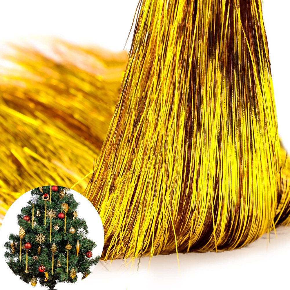 MTLEE 3000 Strands Christmas Tree Decorations Tinsel Garland Iridescent Tinsel Foil Fringe Icicles for Christmas Home Hair Decor Holiday Birthday Graduation Supplies (Gold)