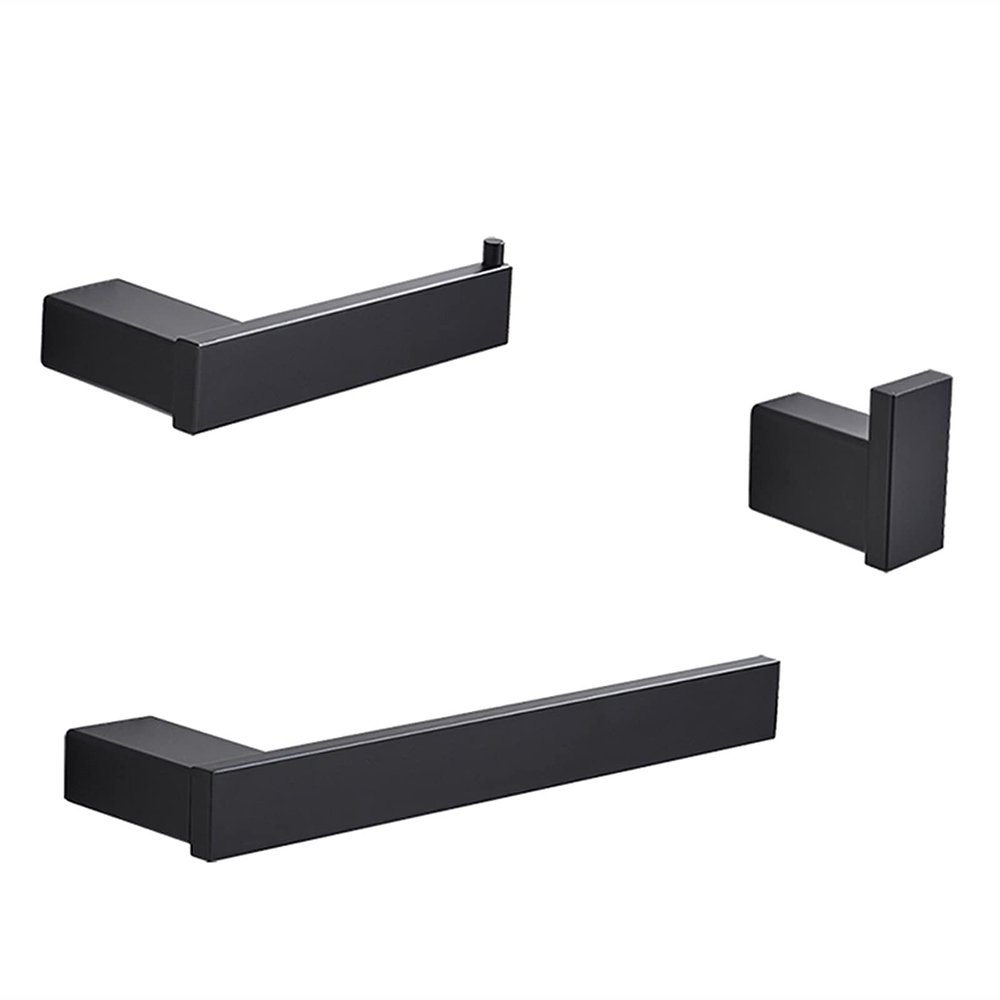 LUOFDCLDDD Bathroom Hardware Set Black Robe Hook Towel Rail Towel Rack Tower Bar Shelf Tissue Paper Holder Bathroom Accessories Wall Mount Assist Bath Handle/3 Piece Bathroom Set