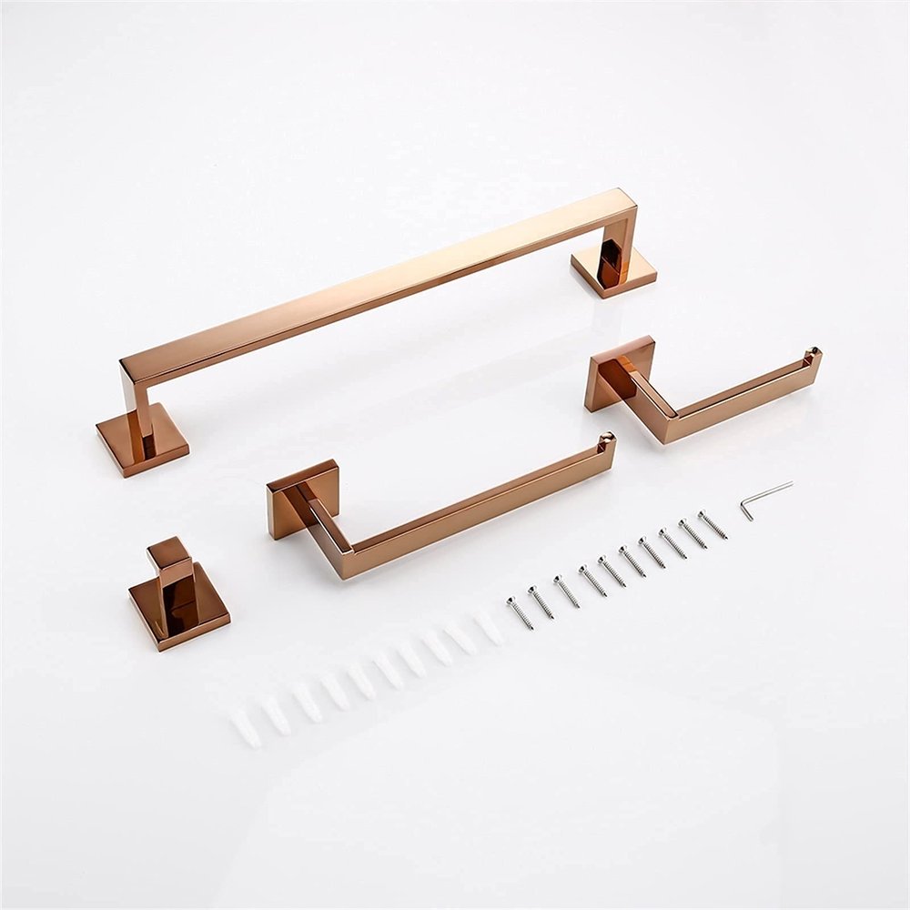 LUOFDCLDDD 1Pcs Rose Gold Wall-Mounted Stainless Steel Clothes Hook Toilet Paper Holder Towel Bar Kitchen Facilities Bathroom Accessories Assist Bath Handle/4 Piece Set