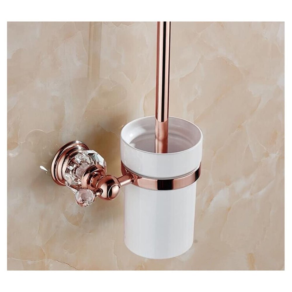 ZTBH Bathroom Hardware Sets Bathroom Cleaning Brush Holder Set, Chrome, Brass and Crystal 3 Color Bathroom Hardware Towel Set (Color : Rose Gold)