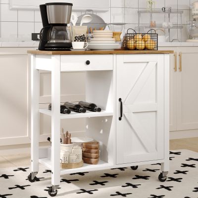 4 EVER WINNER Small Kitchen Island with Storage, Kitchen Island on Wheels with Wine Rack, Coffee Cart, Microwave Cart for Kitchen,Dining RoomWhite