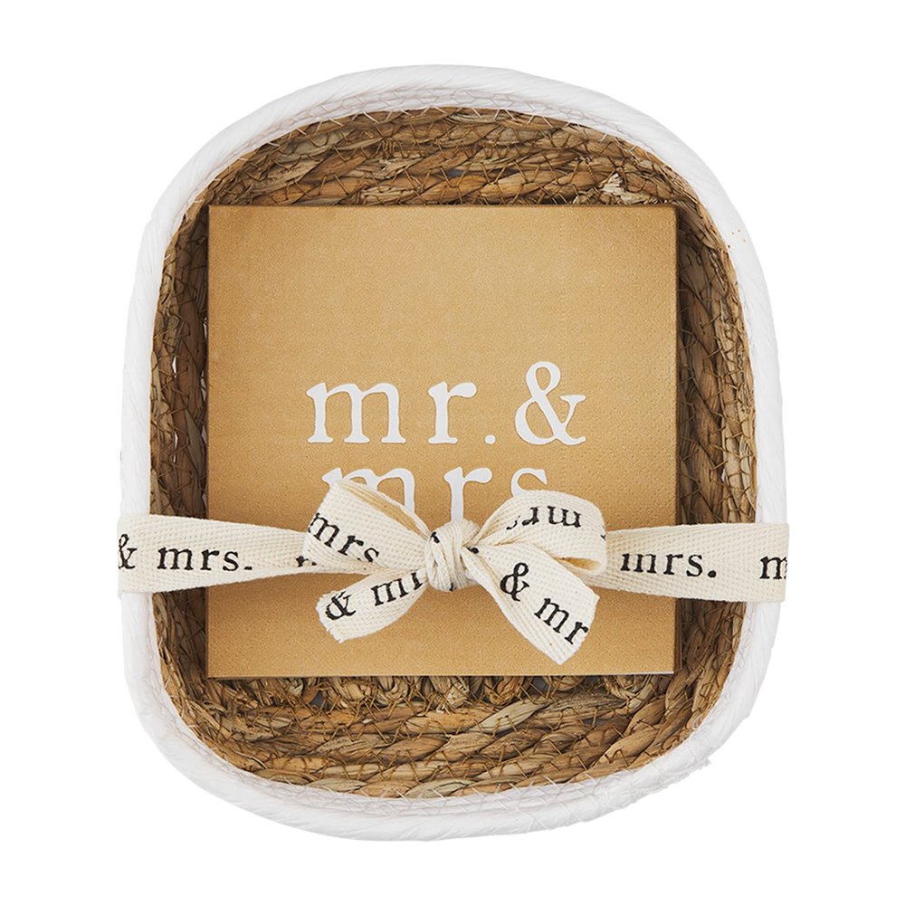 Mud Pie Wedding Mr. and Mrs. Napkin and Basket Set, Cocktail
