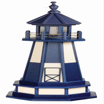 5' Cape Henry Patriot Blue and Ivory Poly Lighthouse with Base, Standard Lighting