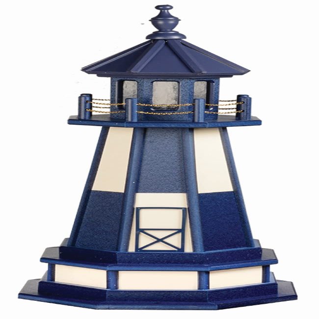 5' Cape Henry Patriot Blue and Ivory Poly Lighthouse with Base, Standard Lighting