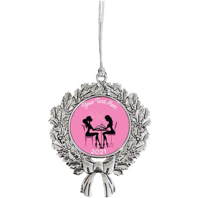 Nail Technician Tech Merry Christmas Tree Silver Ornament Wreath Design Personalized Choose Your Text