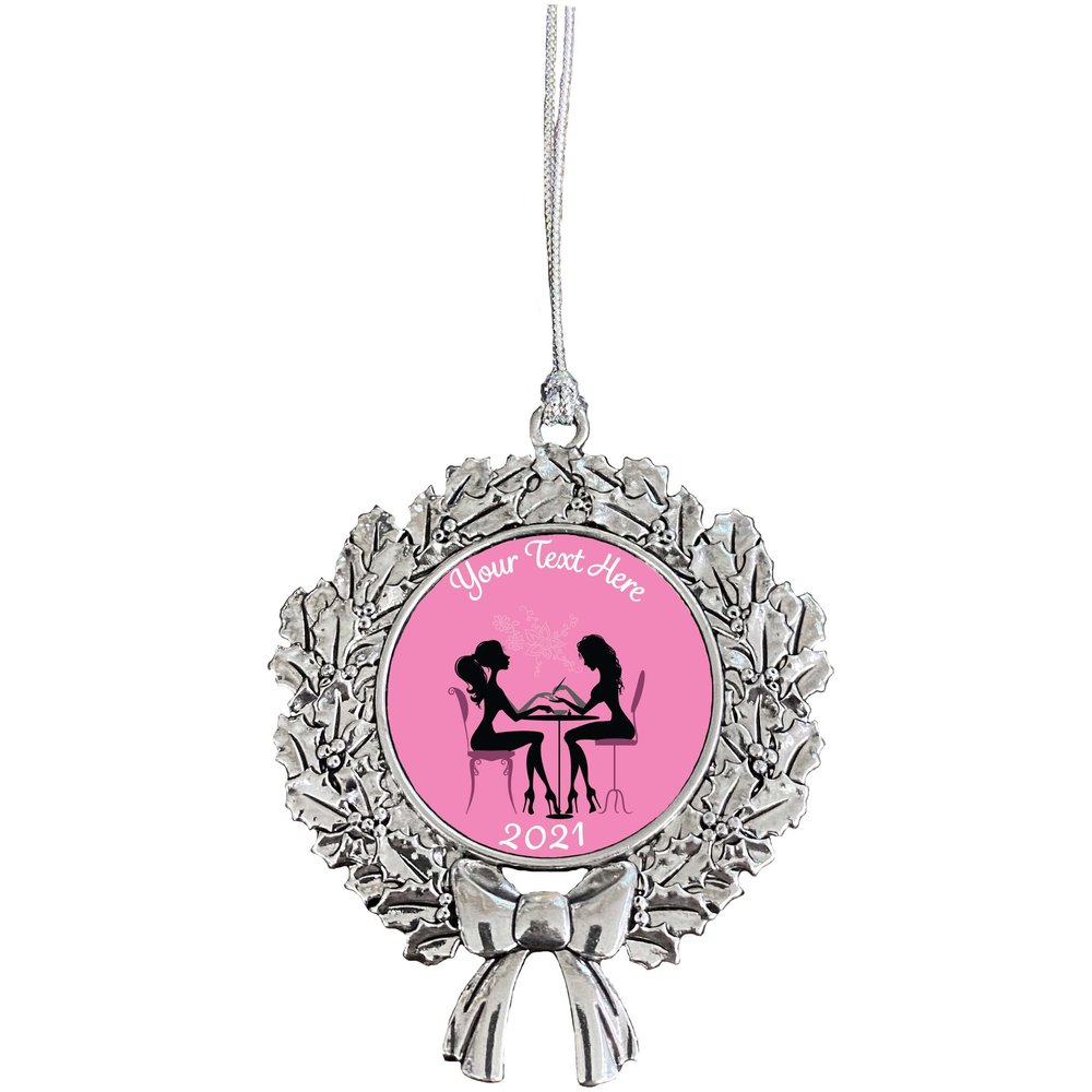 Nail Technician Tech Merry Christmas Tree Silver Ornament Wreath Design Personalized Choose Your Text