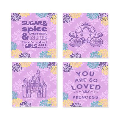 Girls UNFRAMED Nursery Rhymes Wall Decor Prints - Unique Princess Castle & Carriage Floral Baby Shower Art Gift - for Bedrooms & Playrooms - Choose from Designer Colors & Sizes