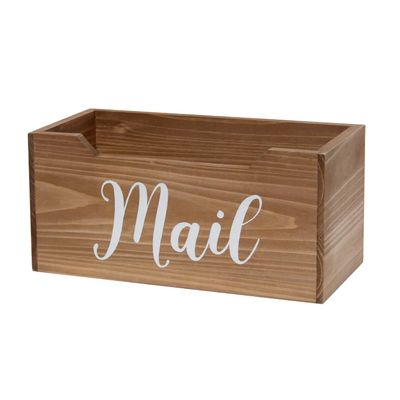 Elegant Designs HG2010-NMW Rustic Farmhouse Wooden Tabletop Decorative Script Word Mail Organizer Box, Letter Holder Office-Accessories-and-dcor, Natural Wood/White
