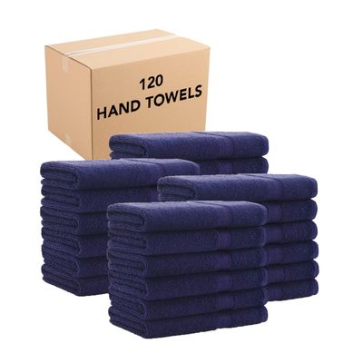 Arkwright True Color Solid Hand Towels - Bulk Case Set of 120 - Soft 100% Cotton Guest Bathroom Towel, Lightweight 475 GSM, Absorbent & Quick Dry, 16 x 27 in, Navy