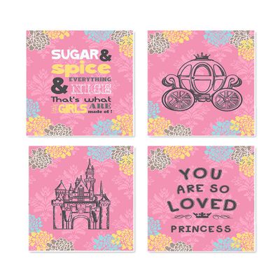 Girls UNFRAMED Nursery Rhymes Wall Decor Prints - Unique Princess Castle & Carriage Floral Baby Shower Art Gift - for Bedrooms & Playrooms - Choose from Designer Colors & Sizes