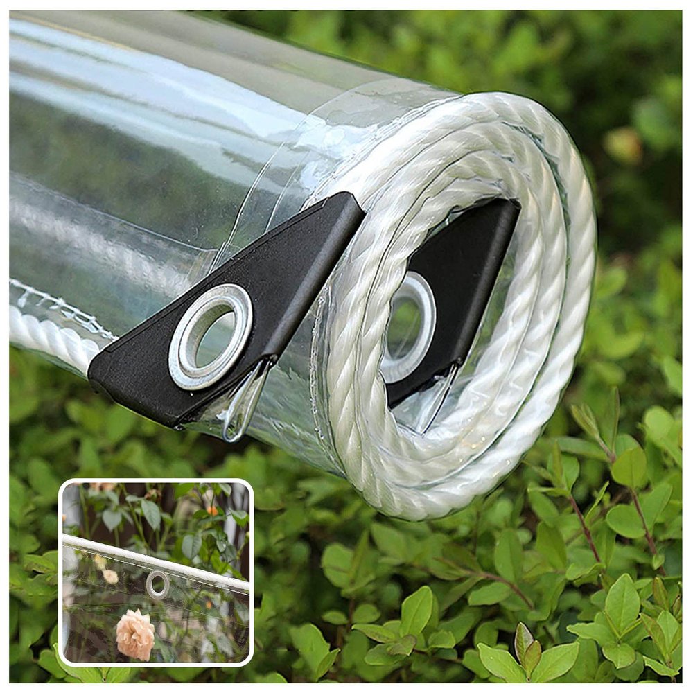 Xrdbfd PVC Tarp Clear, Heavy-Duty Waterproof Tarpaulin with Eyelets, 0.3mm Transparent PVC Foldable Protective Tarp, Weatherproof Tarpaulin Cover for Gardens, Patios and Roofs,2x2m/6.6 * 6.6ft