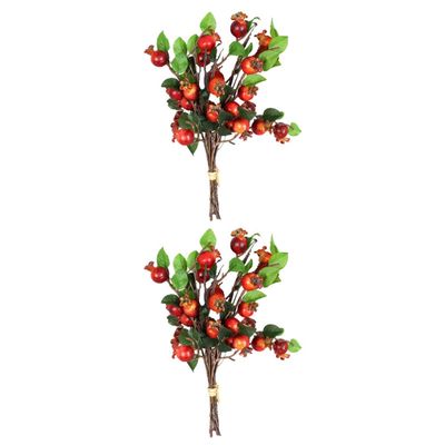 Happyyami 2pcs Vivid Artificial Flower Bouquet for Home Decor Wedding Scenes and Events Realistic Pomegranate and Rosehip Floral Arrangement Bright