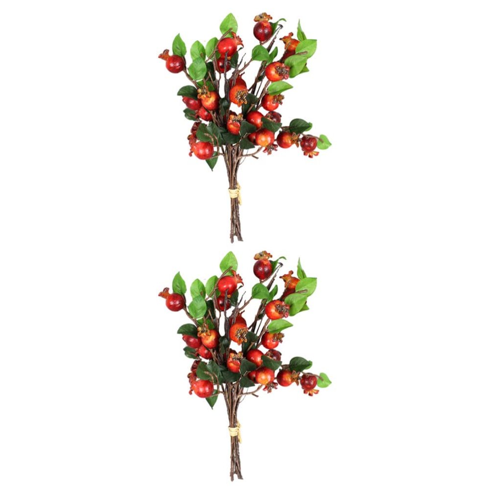 Happyyami 2pcs Vivid Artificial Flower Bouquet for Home Decor Wedding Scenes and Events Realistic Pomegranate and Rosehip Floral Arrangement Bright
