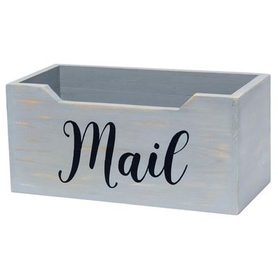 Elegant Designs HG2010-GMB Rustic Farmhouse Wooden Tabletop Black Script Word Mail Organizer Box, Letter Holder Office Accessories Dcor, Gray Wash