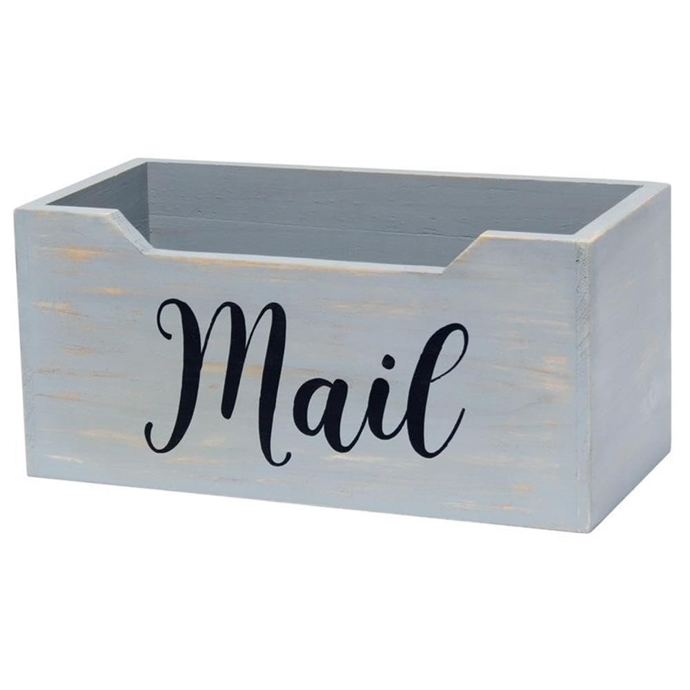 Elegant Designs HG2010-GMB Rustic Farmhouse Wooden Tabletop Black Script Word Mail Organizer Box, Letter Holder Office Accessories Dcor, Gray Wash