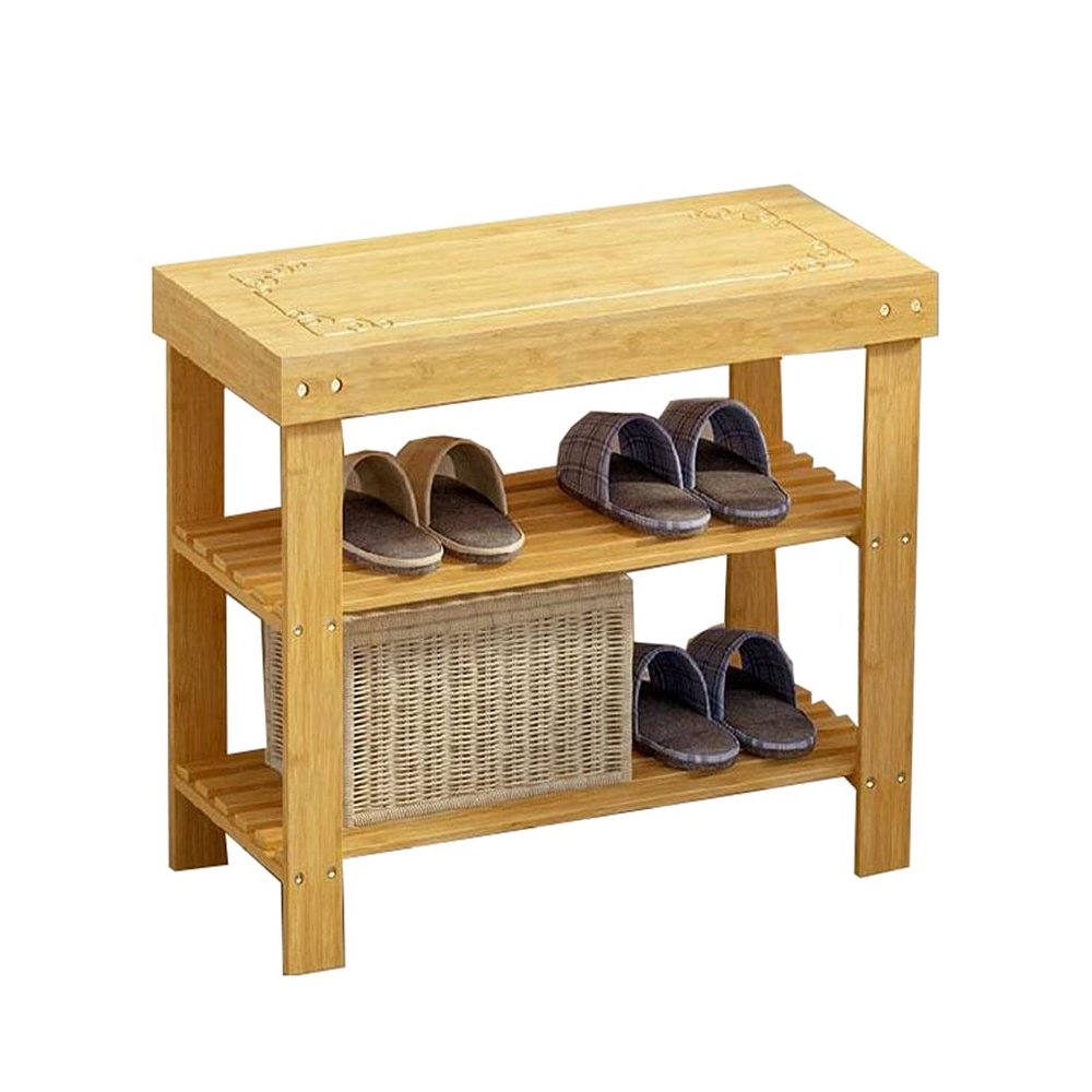 ZAIHW Well-Designed Shoe Organizer Shoe Seat Stool for Home,2-Tier Shoe Rack Bench with Storage Shelf,Multi-Functional Bamboo Stool Seat Foot Stool Ideal for Entryway Foyer Hallway Garden