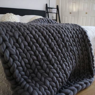 Handmade Chunky Knit Blanket Throw,Soft/Warmth Throw Blanket, Bedroom Decor Pet Bed Chair Blanket, for Sleep, Stress Or Home Dcor, Rest and Relax, Tight Braided Knit Blanket for Sofa Or Bed