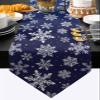 Christmas Snowflake Table Runner 36 Inches Long Cotton Linen Tablerunner, Winter Xmas Holiday Blue Burlap Kitchen Dinner Table Runners Farmhouse Tabletop Dresser Scarves for Kitchen Dinner Party view 1