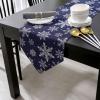 Christmas Snowflake Table Runner 36 Inches Long Cotton Linen Tablerunner, Winter Xmas Holiday Blue Burlap Kitchen Dinner Table Runners Farmhouse Tabletop Dresser Scarves for Kitchen Dinner Party view 2