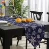 Christmas Snowflake Table Runner 36 Inches Long Cotton Linen Tablerunner, Winter Xmas Holiday Blue Burlap Kitchen Dinner Table Runners Farmhouse Tabletop Dresser Scarves for Kitchen Dinner Party view 3