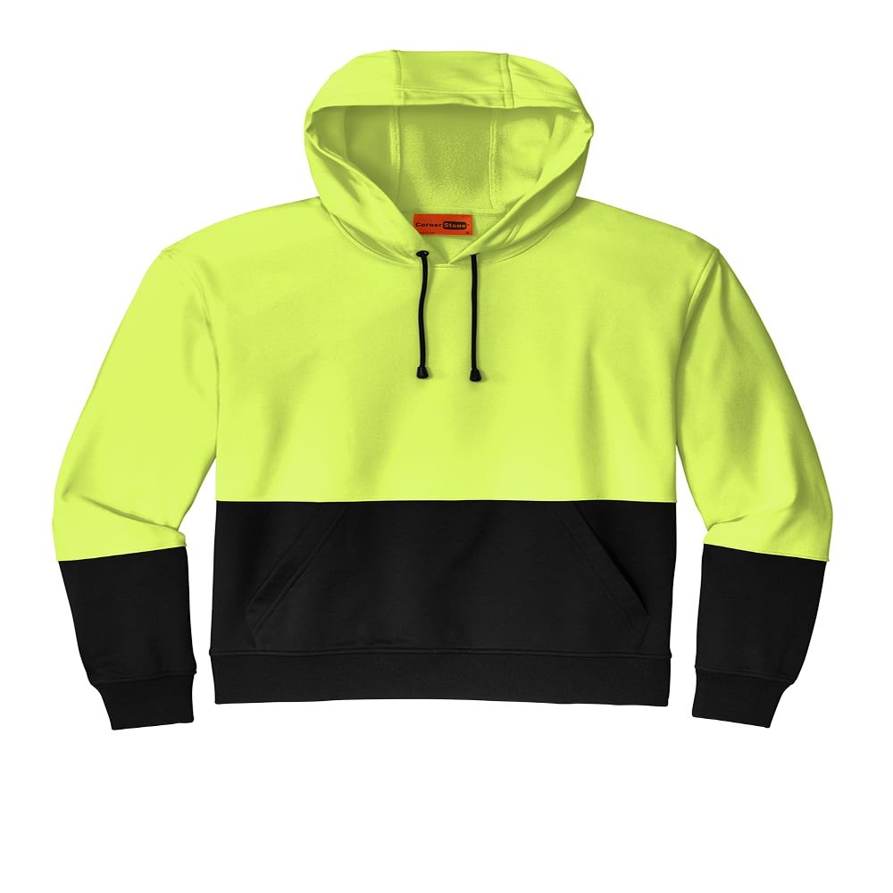 CornerStone Unisex Enhanced Visibility Fleece Pullover Hoodie | Vibrant Neon Sweatshirt for Work, Lightweight Fleece Jacket, Safety Yellow, Small