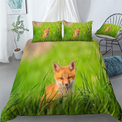INDREAM Slouching Fox Duvet Cover Smart Forest Animals Bedding Set for Bedroom Decoration,Twin/Full/Queen/King Size Bed Sets 3/4 Pieces (1 Duvet Cover with 2 Pillow Shams or Sheet) (KING-3PCS,C)