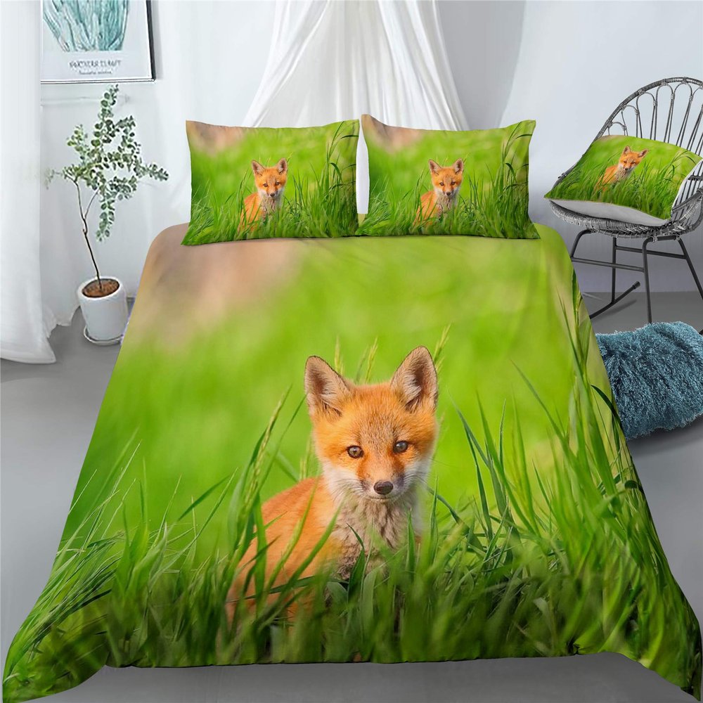 INDREAM Slouching Fox Duvet Cover Smart Forest Animals Bedding Set for Bedroom Decoration,Twin/Full/Queen/King Size Bed Sets 3/4 Pieces (1 Duvet Cover with 2 Pillow Shams or Sheet) (KING-3PCS,C)