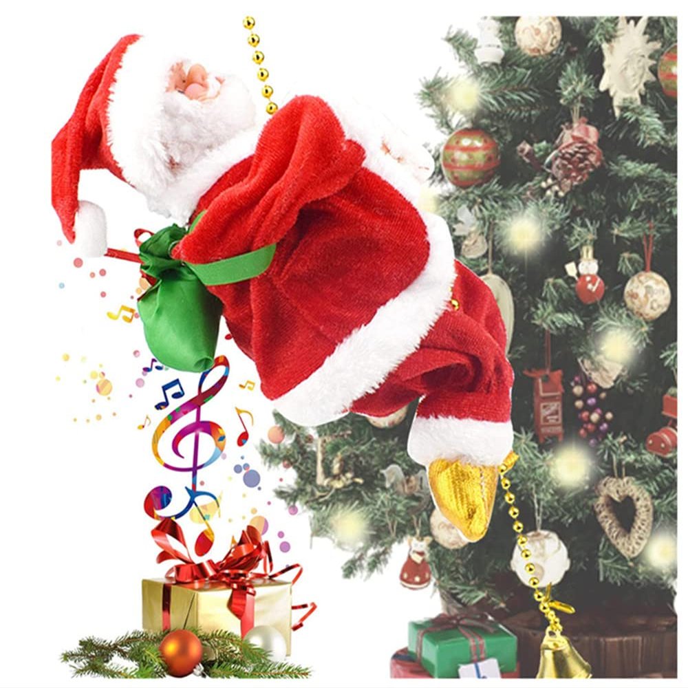 Owill-home 2021 Santa Claus Climbing Rope Decoration - Santa Claus Musical Climbing Rope, Electric Climbing Santa On Rope Santa Doll Toy Gift for Kids Christmas Tree Hanging Ornament Xmas Party Door