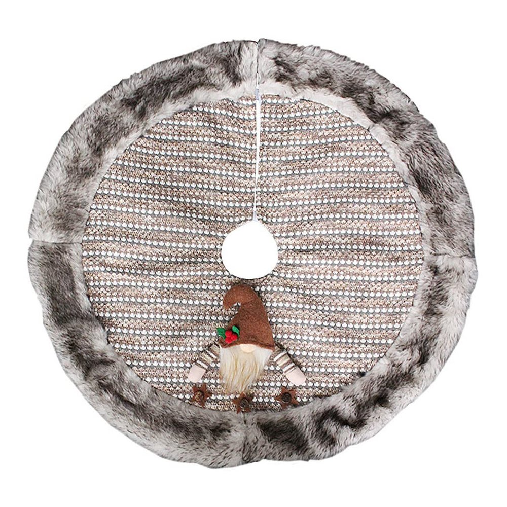Christmas Tree Skirt, 31In Christmas Tree Mat with Plush Santa Elf, Xmas Tree Skirt for Holiday Party Christmas Gnomes Decoration,Gray
