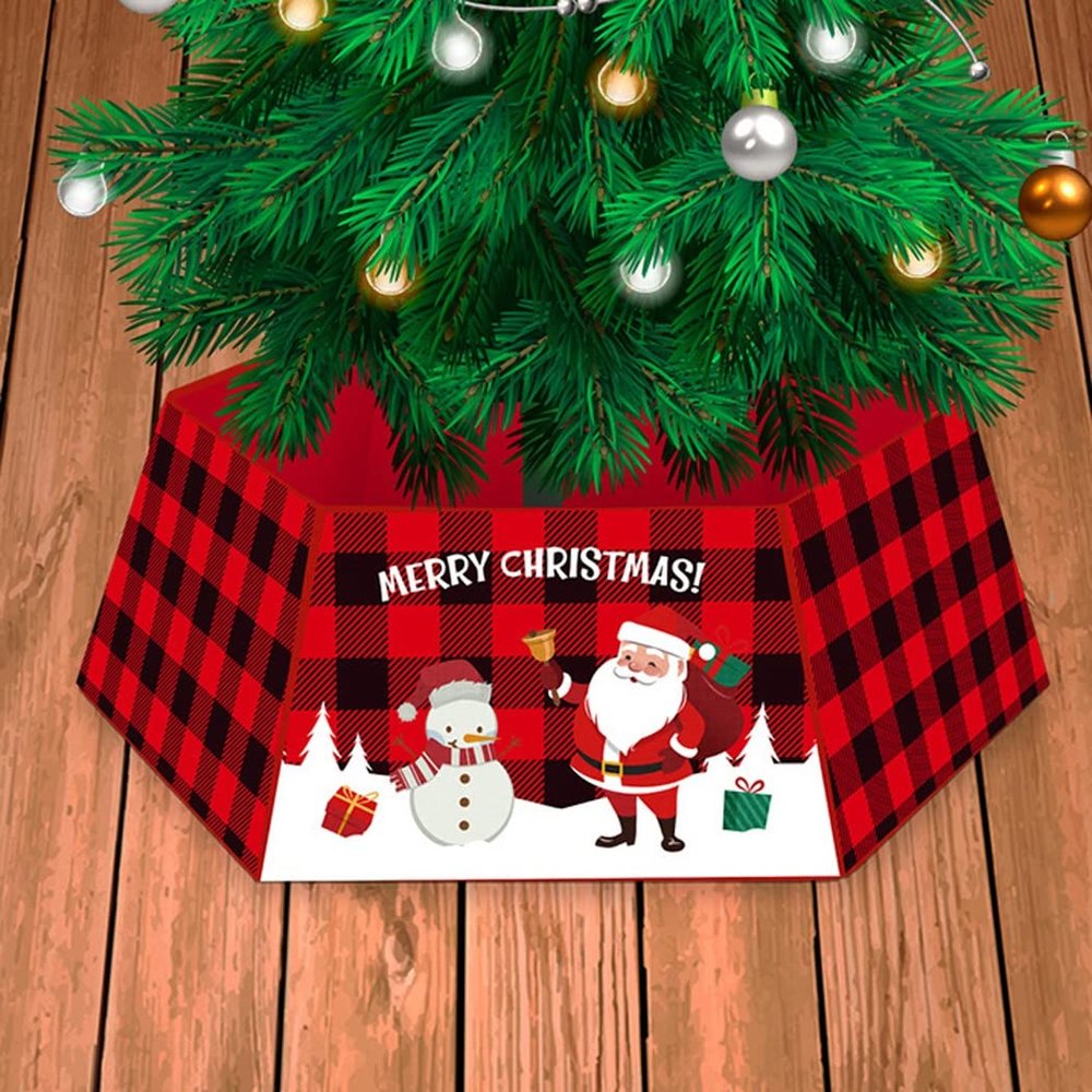 Christmas Tree Collar, Red Square Christmas Tree Ring, Cute Christmas Tree Trunk Cover, Christmas Tree Skirt for Xmas Tree Decoration,c