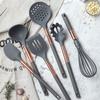 XIXIDIAN Silicone Cooking Utensil Set, 8 pcs Kitchen Utensils Set Non- Stick Heat Resistant Cookware Copper Stainless Steel Handle Cooking Tools Turner Tongs Spatula Spoon view 3