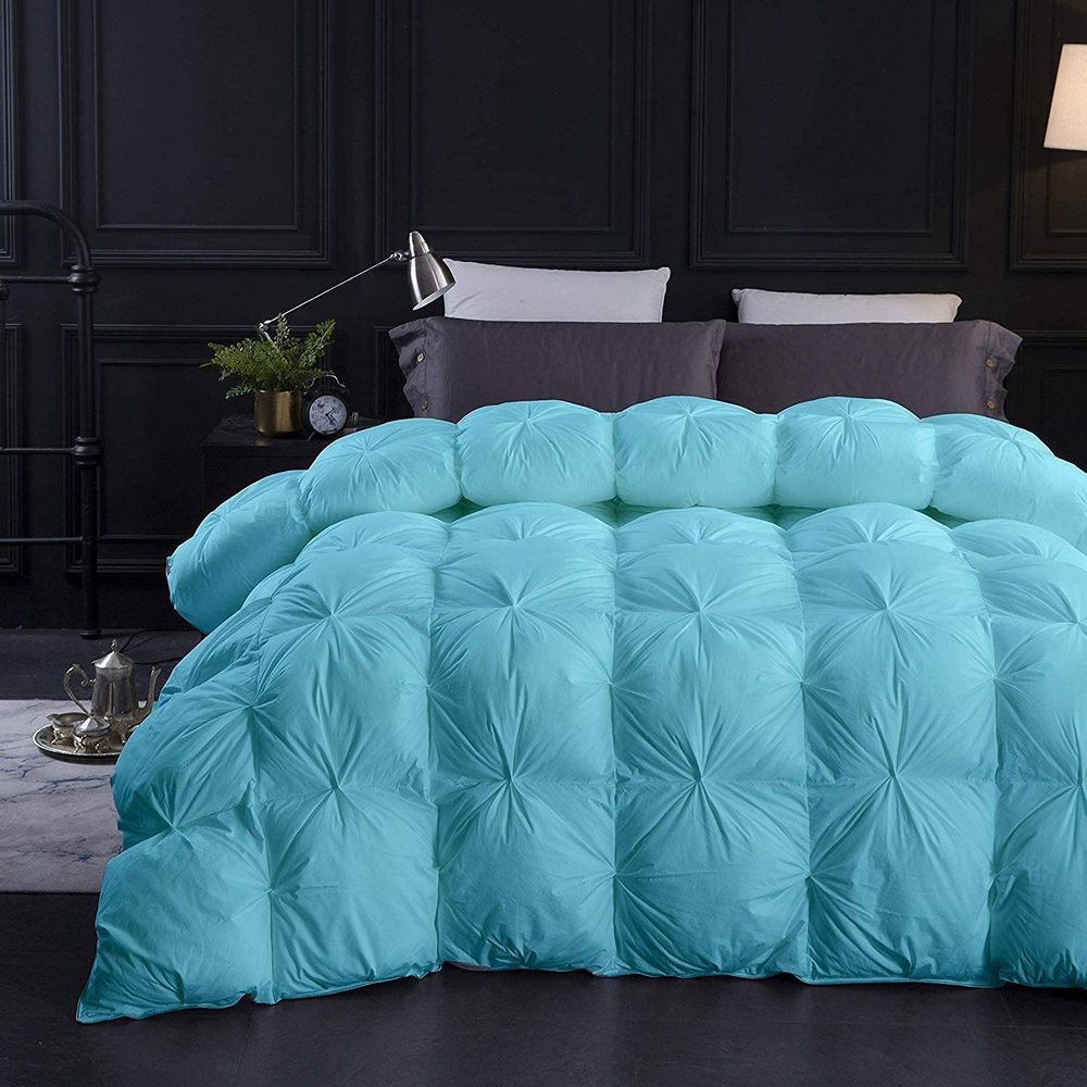 1 PC All Season Down Alternative Pinch Pleated Comforter Cal-King/King-Aqua100% Egyptian Cotton Shell Goose Down Premium Duvet Insert Comforter Ultra Soft Quilted 500 GSM with Corner Tabs