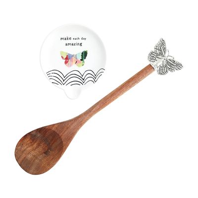 Pavilion - Ceramic Spoon Rest & Spoon Set, Kitchen Utensil Holder, Butterfly Kitchen Decor, Mothers Day Gifts For Mom, Kitchen Gadgets, 2 Count (Amazing)