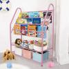 aboxoo Metal Kids Bookshelf Pink Bookcase Freestanding for Children Girls Room 32 inches Large Toddler Pink Stable Bookcase Bookstore Library Book Unit Storage view 2