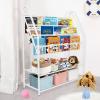 aboxoo Metal Kids Bookshelf Freestanding Bookcase for Children Room 32 in Large Toy Organizer Modern MinimalistWhite Stable Metel Bookstore Bedroom, Living, Library Book Unit Storage view 4