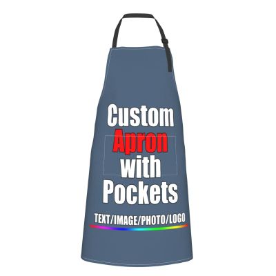 Homenon Custom Personalized Apron for Adults Print Logo/Design/Words Vintage Aprons for Women Girls with Pockets for Mothers Day Gift- Blue
