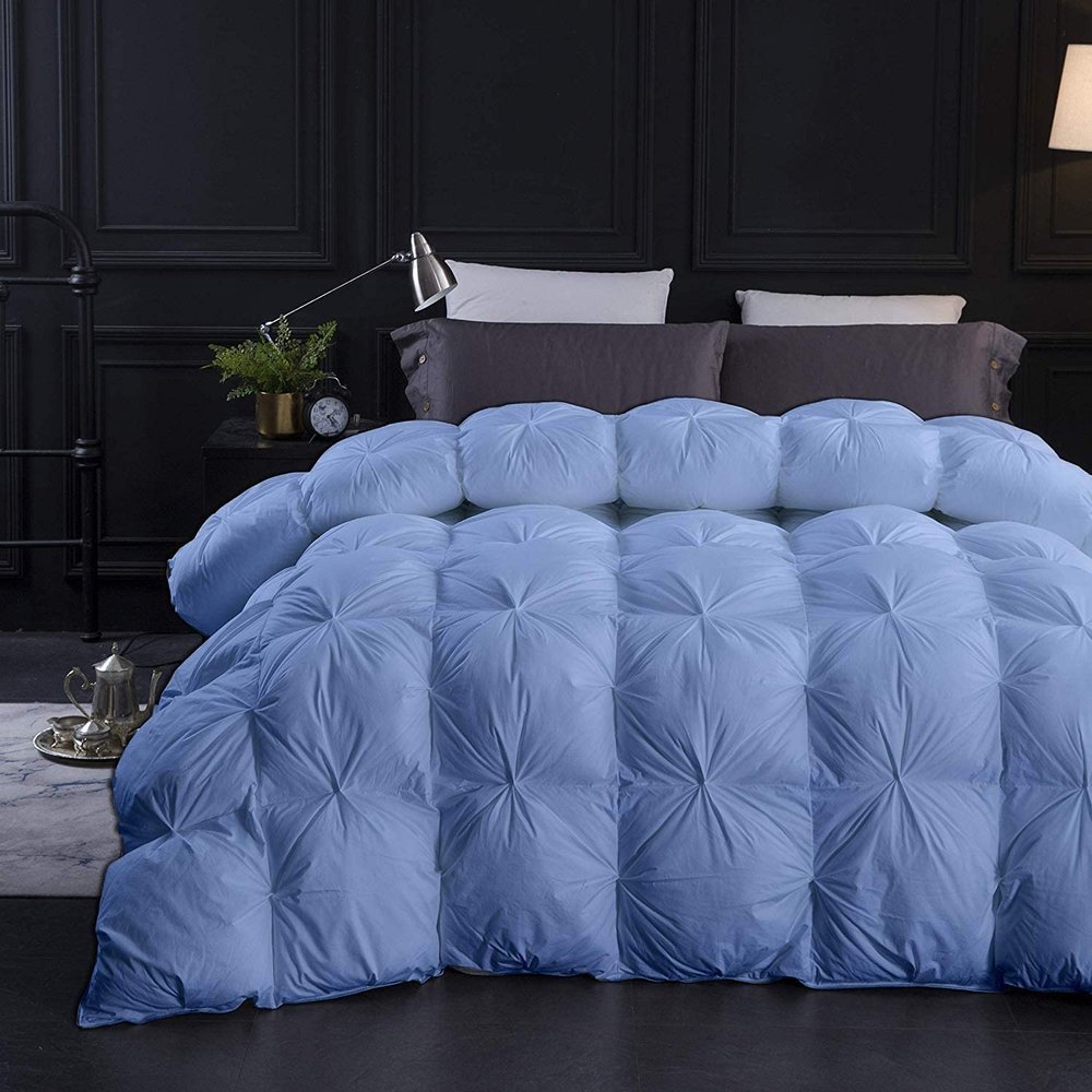1 PC All Season Down Alternative Pinch Pleated Comforter Oversized Queen-Light Blue100% Egyptian Cotton Shell Goose Down Premium Duvet Insert Comforter Ultra Soft Quilted 500 GSM with Corner Tabs