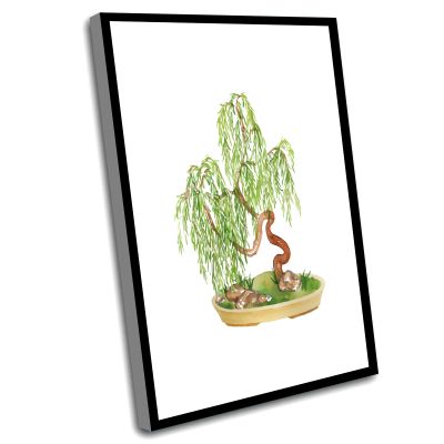 Country Decor For The Home Kitchen,Watercolor Bonsai Willow Printable Art,Miniature Tree Art Painted Bonsai Print Japanese Tree Painting Asian Decor,16x24 Inch Framed Wall Art