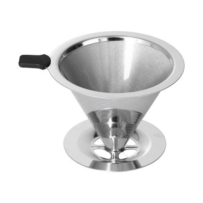 Pour Over Coffee Dripper Reusable Cone Filter, Stainless Steel Slow Drip Coffee Filter Metal Cone Paperless Coffee Strainer with Double Mesh Liner & Non-slip Cup Stand for Home Brewer
