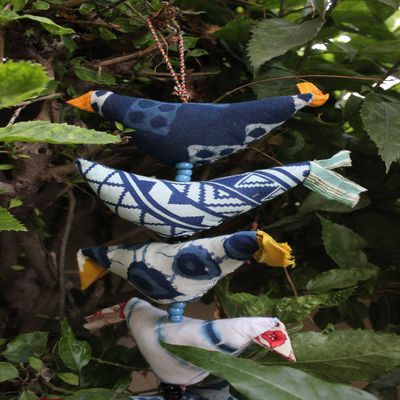 15 Tota Bird Bell Prosperity Hens Mobile String Decoration Indigo Color 100 cm Length