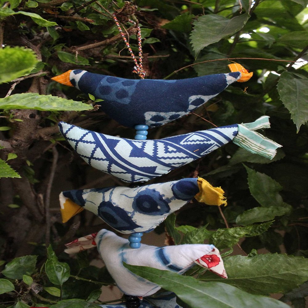 15 Tota Bird Bell Prosperity Hens Mobile String Decoration Indigo Color 100 cm Length