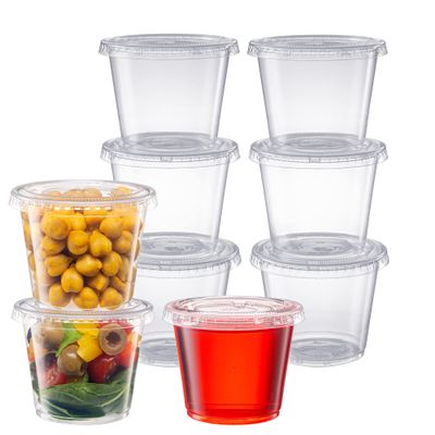 Pantry Value 5.5 oz Jello Shot Cups with Lids [200 Count] Clear Disposable Plastic Portion Containers for Snacks, Sides, Meal Prep & Sauces - Durable, Stackable, Leak-Resistant