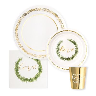 WEDDINGSTAR Disposable Paper Tableware Party Sets - Love Wreath - Serves 24