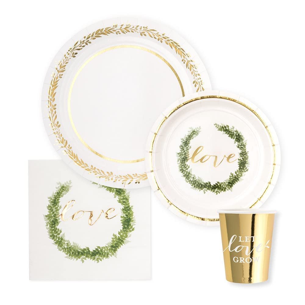 WEDDINGSTAR Disposable Paper Tableware Party Sets - Love Wreath - Serves 24