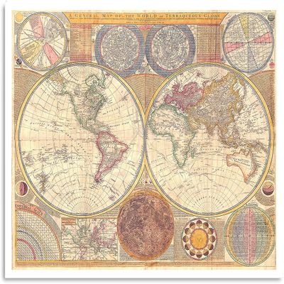 Govivo 1794 Samuel Dunn Antique World Map - Unframed Vintage Map Wall Decor Art Print - unframed artwork poster