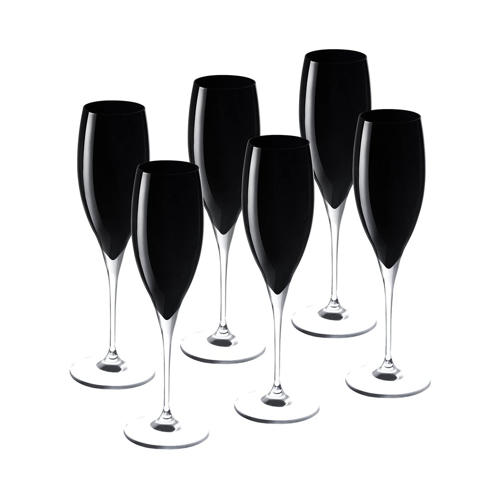 Barski Toasting Flute Glass - Champagne - Flutes - Set of 6 Crystal Glasses - Wedding Toasting Flutes - Black 11 oz Made in Europe