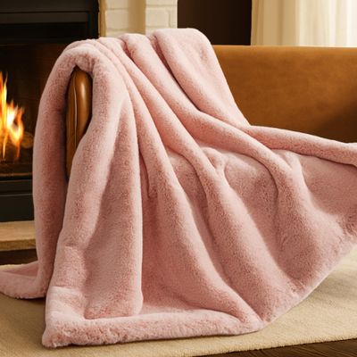 Bare Home Faux Fur Blanket - Ultra-Soft Luxurious - Cozy Warm Throw for Couch, Sofa, Chair, Bed - Fuzzy Fluffy Super Soft - Decorative Bed Blanket, 80x60 inches (Oversized, Blush)