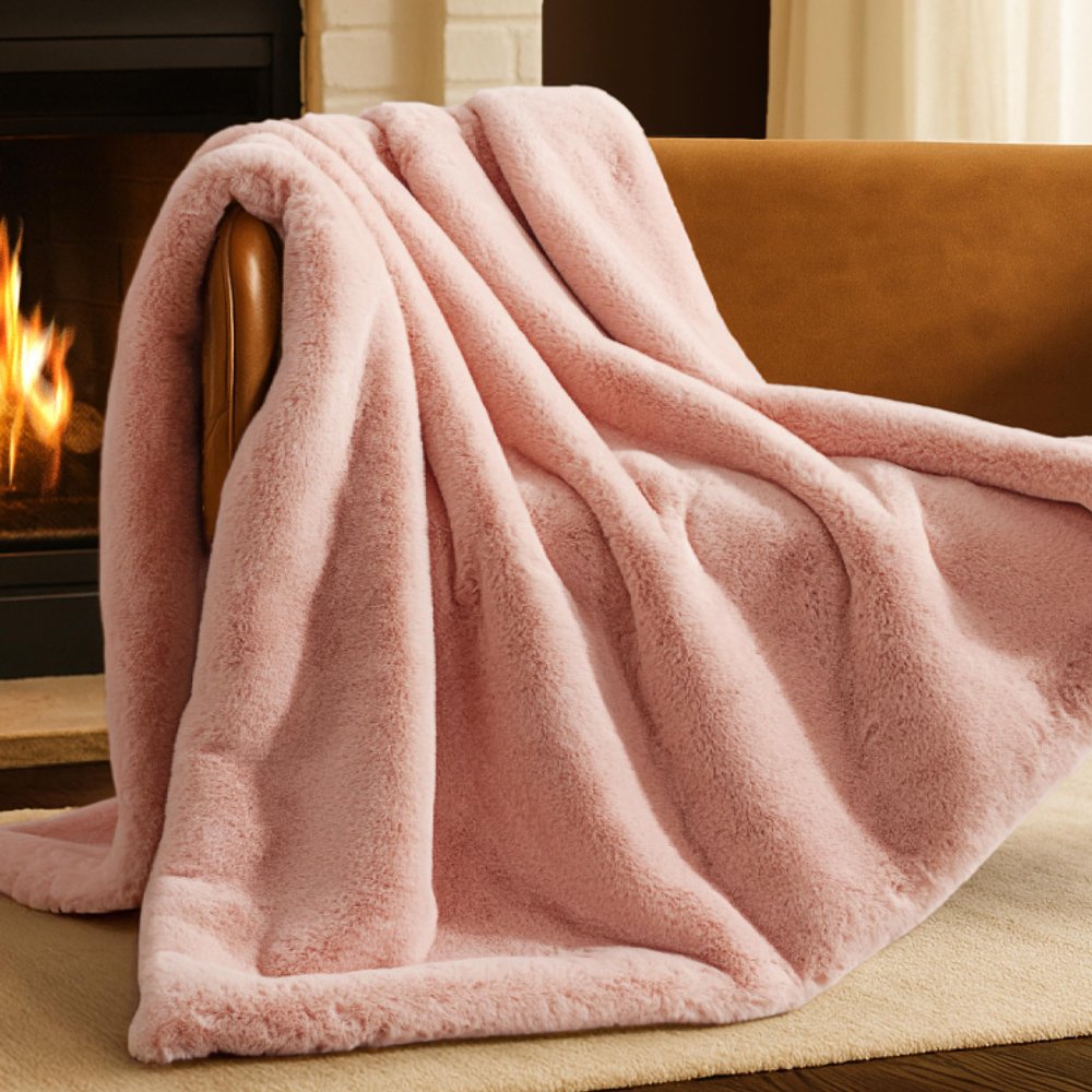 Bare Home Faux Fur Blanket - Ultra-Soft Luxurious - Cozy Warm Throw for Couch, Sofa, Chair, Bed - Fuzzy Fluffy Super Soft - Decorative Bed Blanket, 80x60 inches (Oversized, Blush)