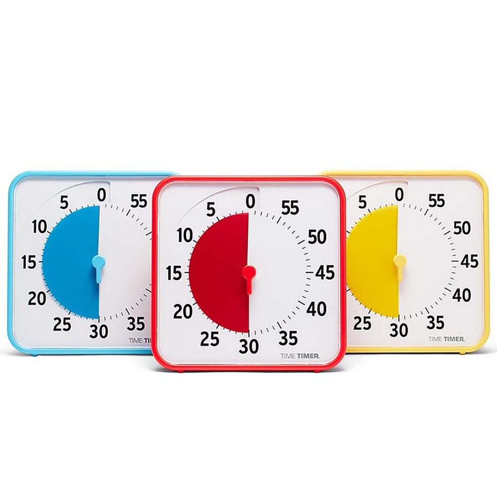 Time Timer 8 Inch Learning Center Classroom Set  60 Minute Visual Timer for Kids with Dry Erase Activity Cards for Kids Classroom, Learning Centers and Teachers Desk Clock, Primary (3-Pack)
